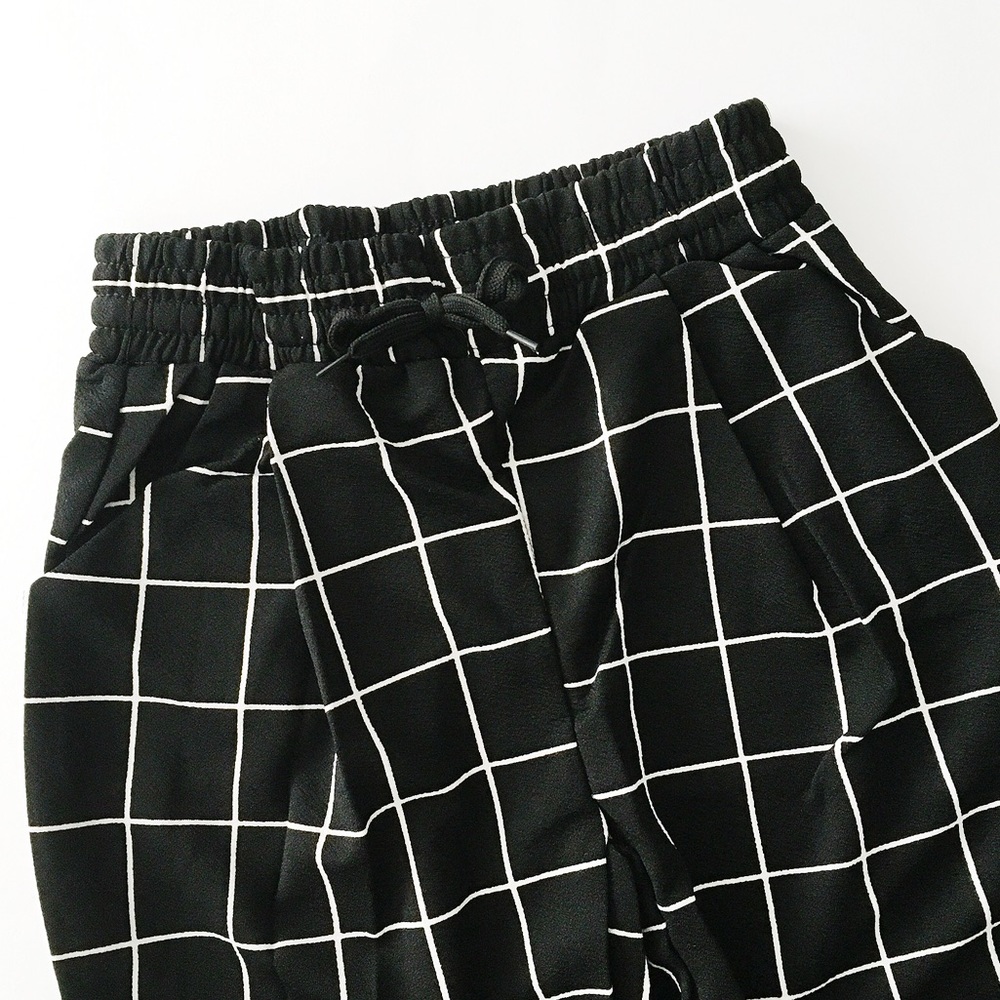 RESTOCKED! Black and White Grid Drawstring Pants - Picture 2 of 5